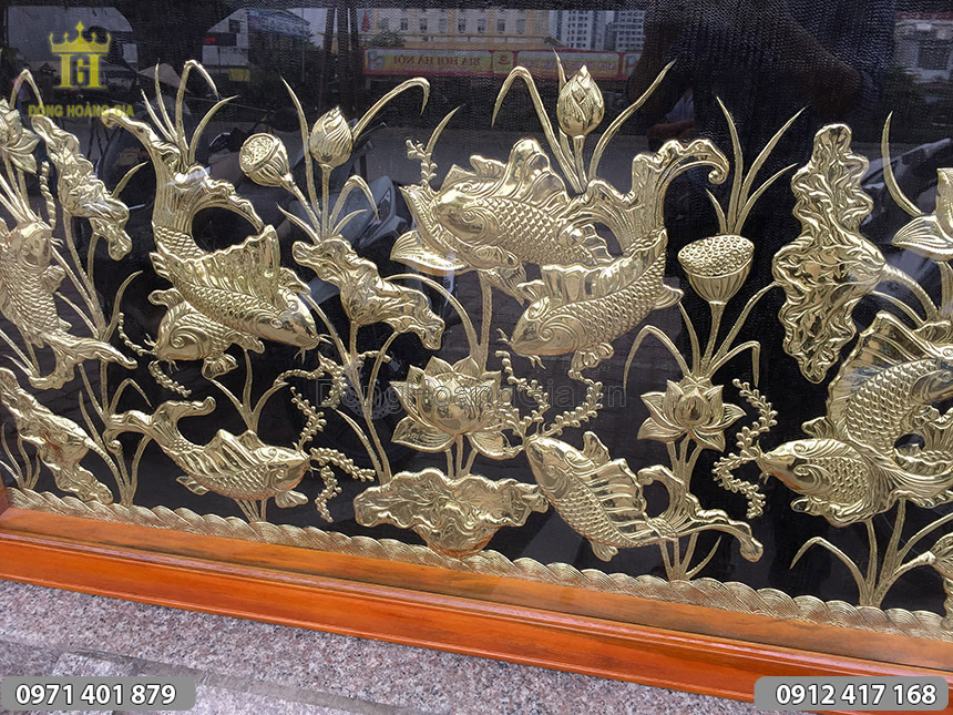 tranh cá chép hoa sen đồng vàng